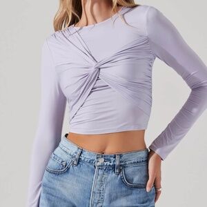 Astr Lavender Twist-Front Long Sleeve Top